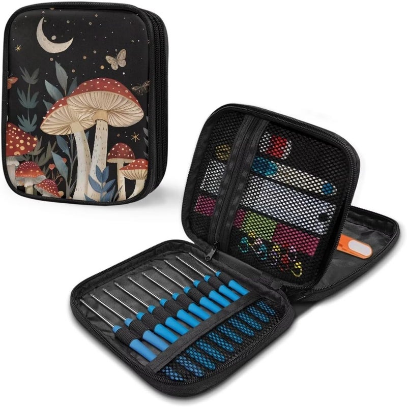 Vanideaoty Store Moon Mushroom Crochet Hook Case Organizer Easy to Clean Knitting Needle Storage with Web Pockets Crochet Hook Case for Travel Lightweight - Image 5